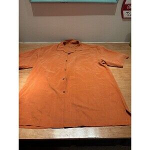 TOMMY BAHAMA 100% Silk Orange Button Up Bamboo Brocade S/S Shirt Men's Size Med